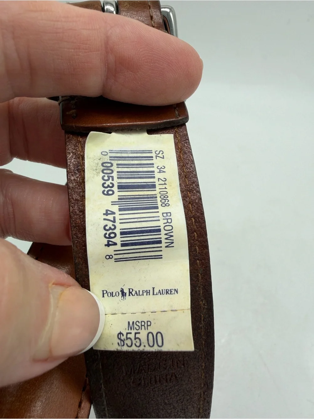 Classic Polo Ralph Lauren Men's Italian Leather Belt in Tan Silver Buckle Sz 34